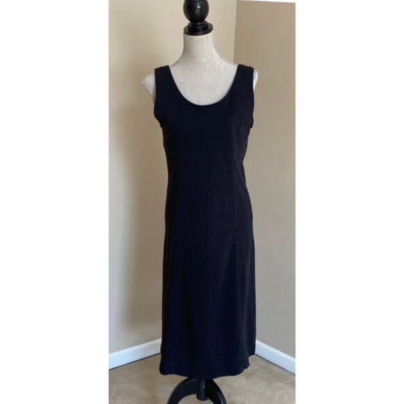 Peruvian Connection Black Midi Sheath Dress Medium 100% Pima Cotton Minimalist - Picture 1 of 9